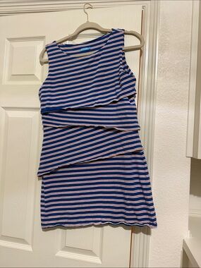 Sleeveless Blue & White Striped Layered Dress